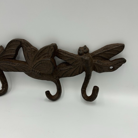 CAST IRON BROWN FINISH DRAGON FLY AND BUTTERFLY‎ COAT HOOK (4 HOOKS) - Picture 3 of 5